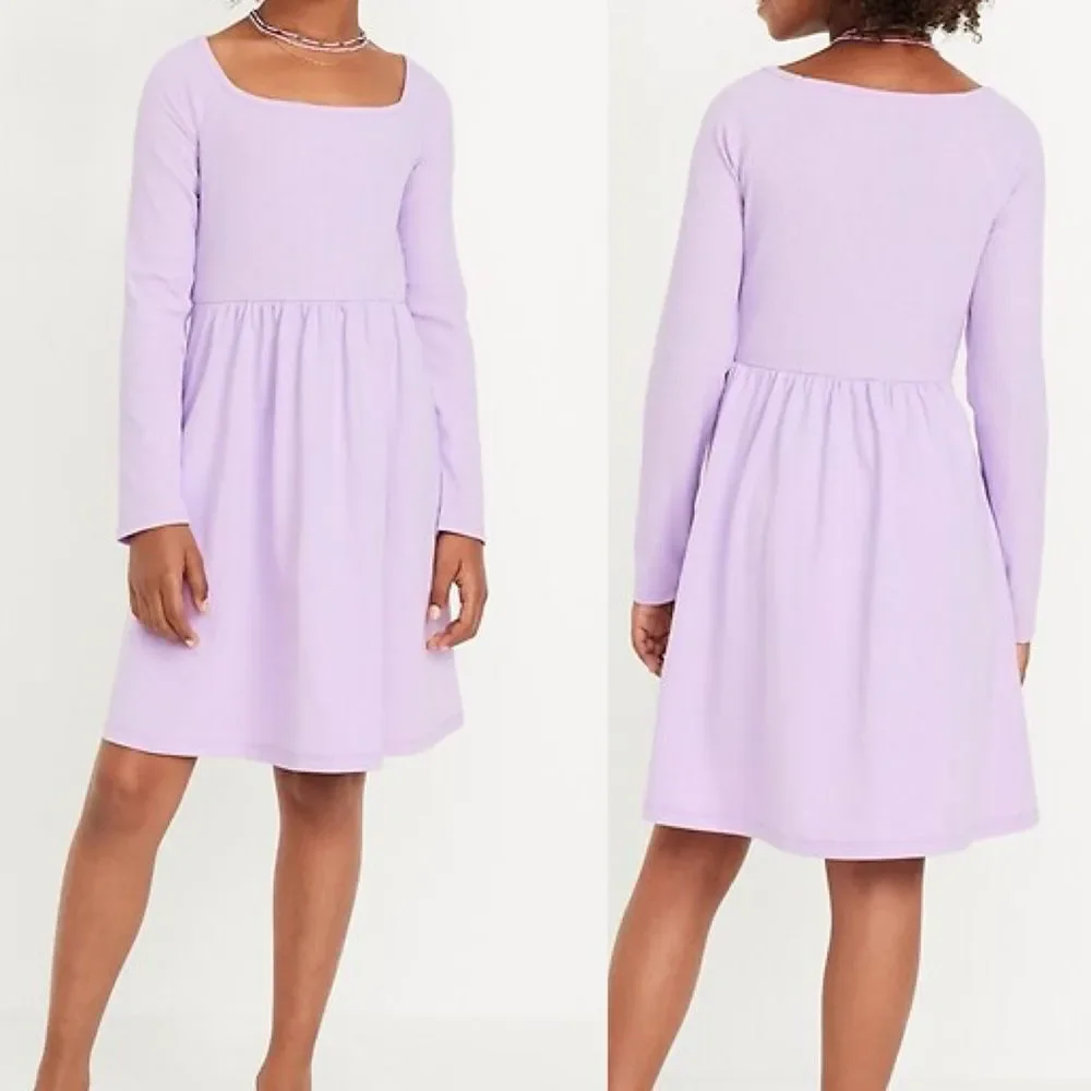 Old Navy lavender long sleeve ribbed-knit dress square neckline pockets XL 14-16
